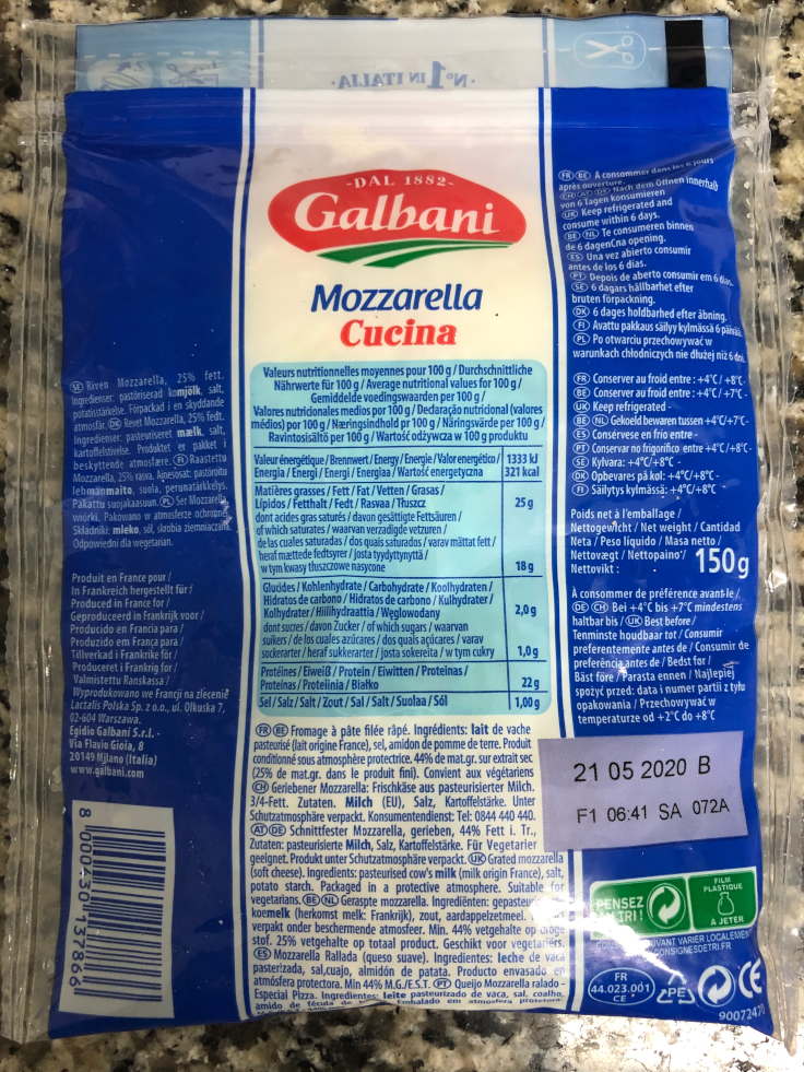 Galbani - Mozzarella Cucina cara trasera